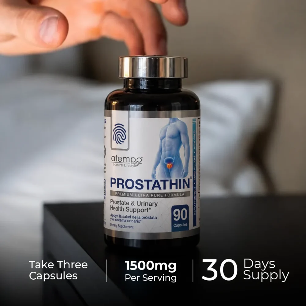 PROSTATHIN 30-day supply prostate supplement on nightstand