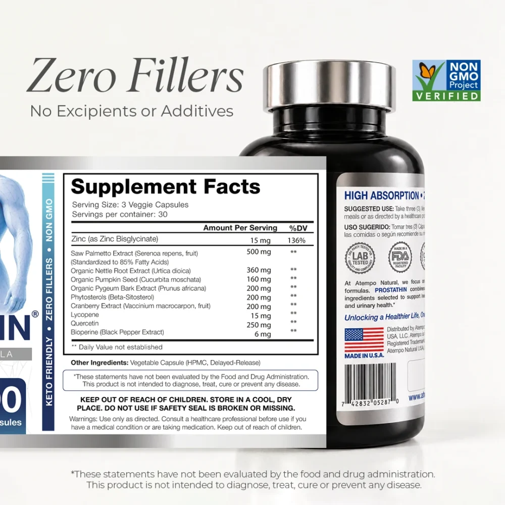 PROSTATHIN supplement facts – saw palmetto, beta-sitosterol, pygeum, zero fillers